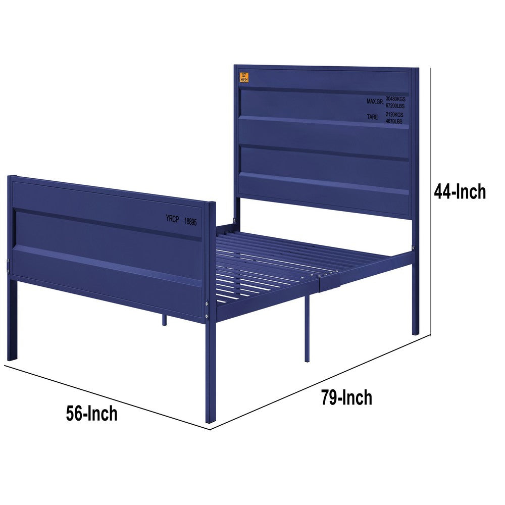 Industrial Style Metal Full Size Bed with Straight Leg Support, Blue - BM204621