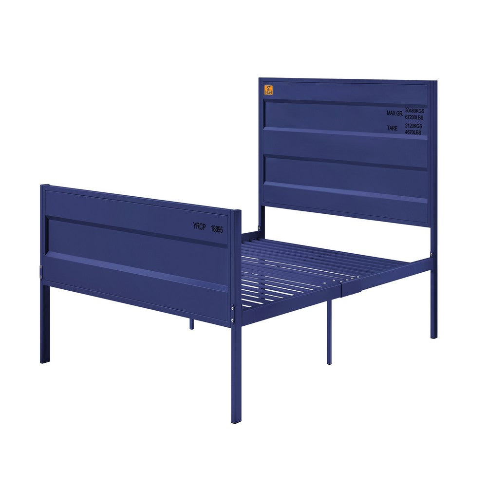 Industrial Style Metal Full Size Bed with Straight Leg Support, Blue - BM204621