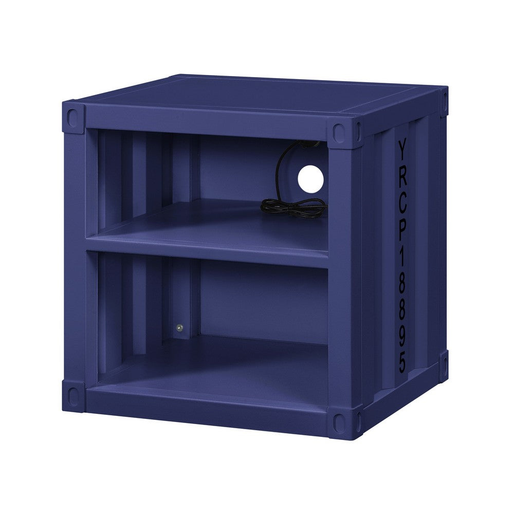 Metal Nightstand with 2 Open Compartment and USB Port, Blue - BM204622