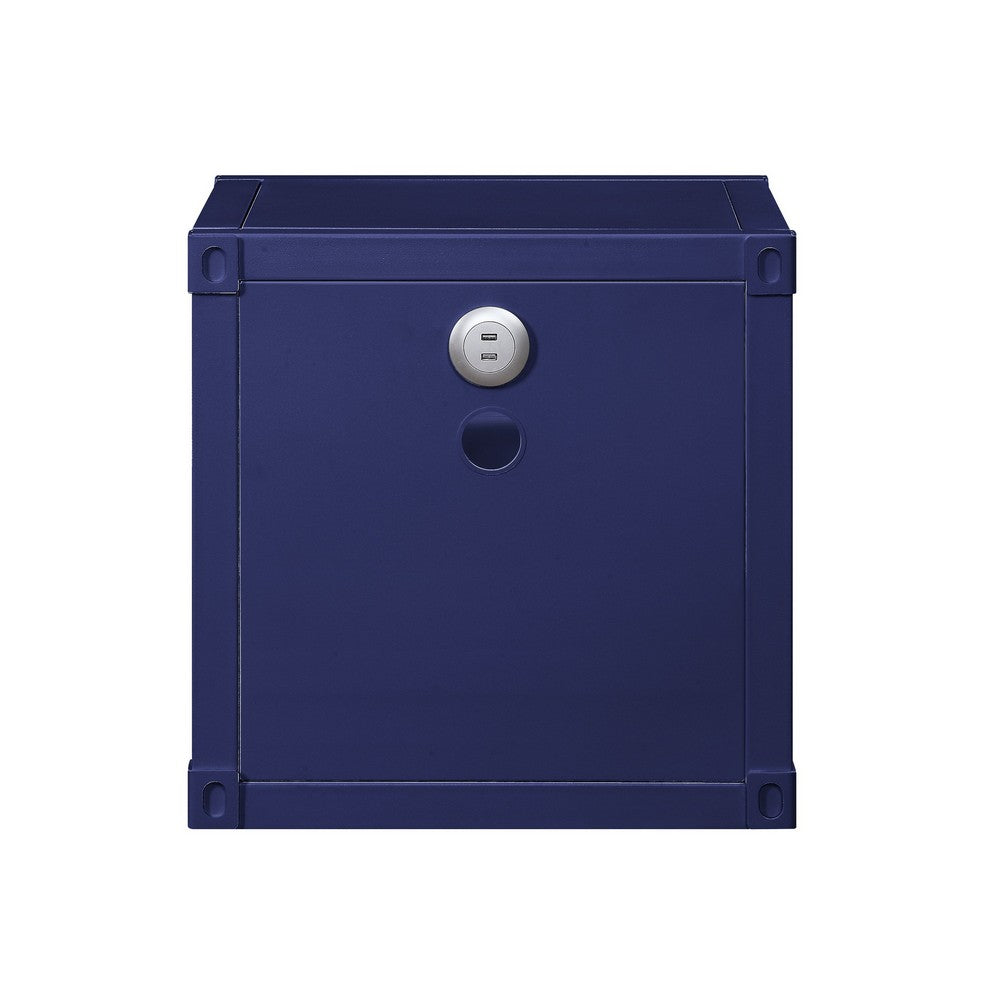 Metal Nightstand with 2 Open Compartment and USB Port, Blue - BM204622