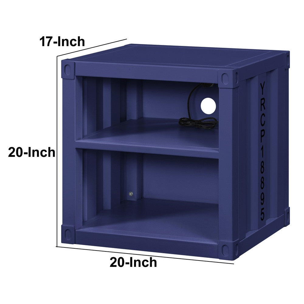 Metal Nightstand with 2 Open Compartment and USB Port, Blue - BM204622