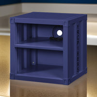 Metal Nightstand with 2 Open Compartment and USB Port, Blue - BM204622