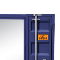 Industrial Style Metal Vanity Mirror with Recessed Door Front, Blue - BM204623