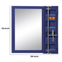 Industrial Style Metal Vanity Mirror with Recessed Door Front, Blue - BM204623