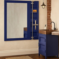 Industrial Style Metal Vanity Mirror with Recessed Door Front, Blue - BM204623
