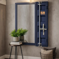 Industrial Style Metal Vanity Mirror with Recessed Door Front, Blue - BM204623