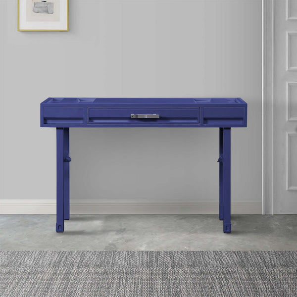 Industrial Style Metal and Wood 1 Drawer Vanity Desk, Blue - BM204624