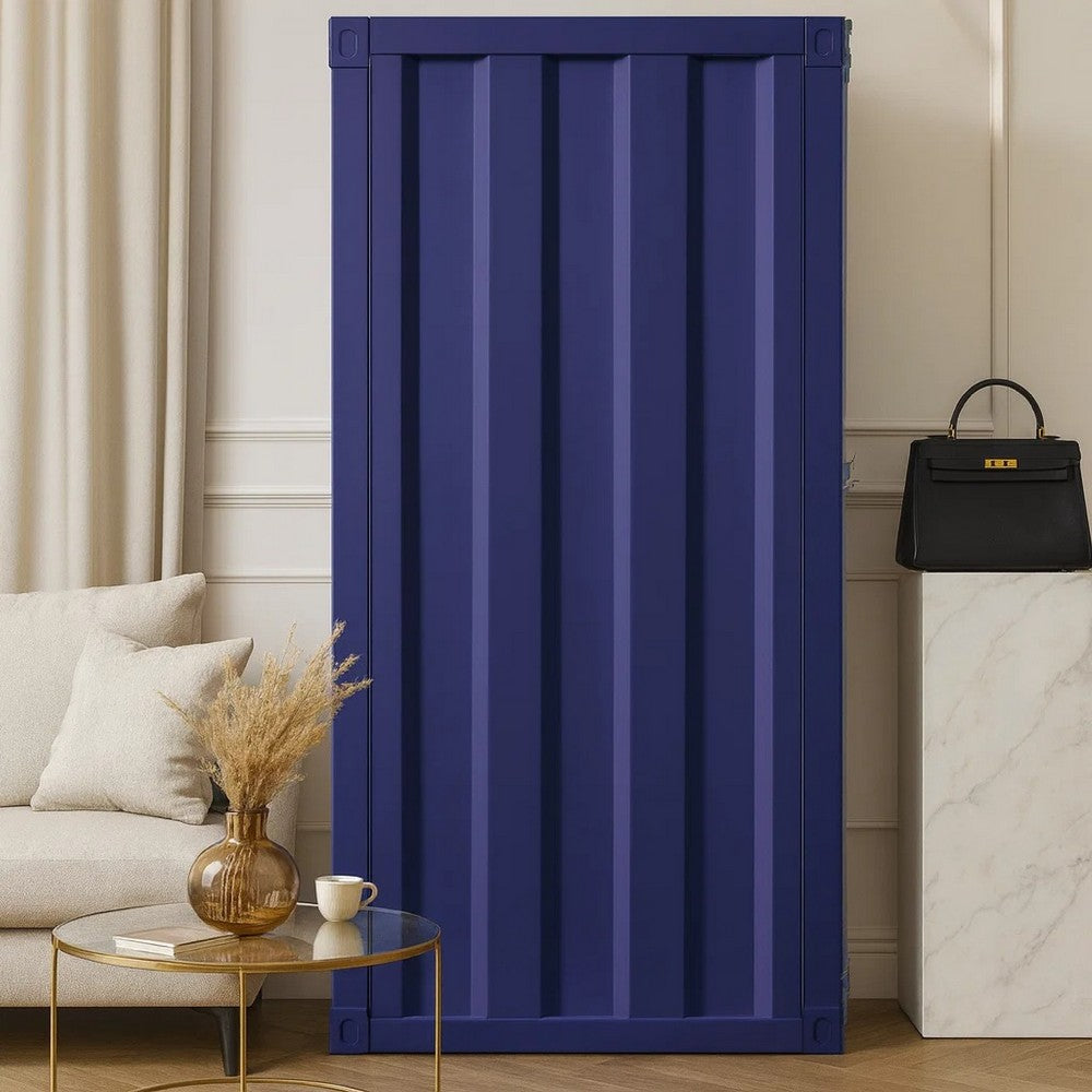 Industrial Style Metal Chest with Recessed Door Front, Blue - BM204625