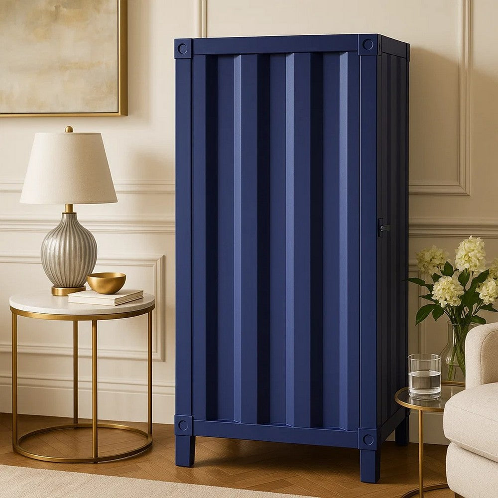 Industrial Style Metal Chest with Recessed Door Front, Blue - BM204625