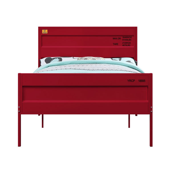Industrial Style Metal Full Size Bed with Straight Leg Support, Red - BM204629