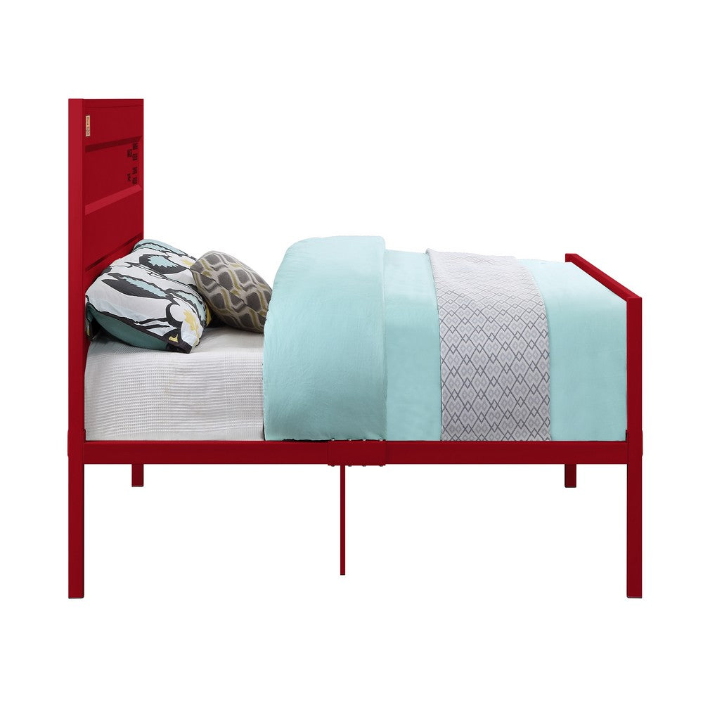 Industrial Style Metal Full Size Bed with Straight Leg Support, Red - BM204629