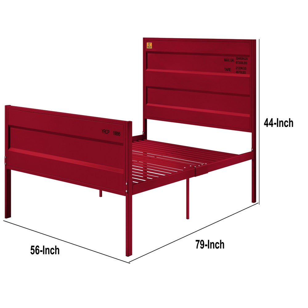 Industrial Style Metal Full Size Bed with Straight Leg Support, Red - BM204629