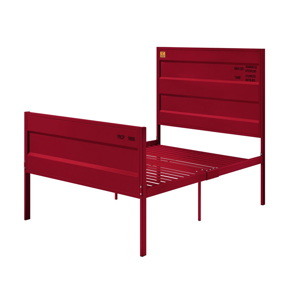 Industrial Style Metal Full Size Bed with Straight Leg Support, Red - BM204629