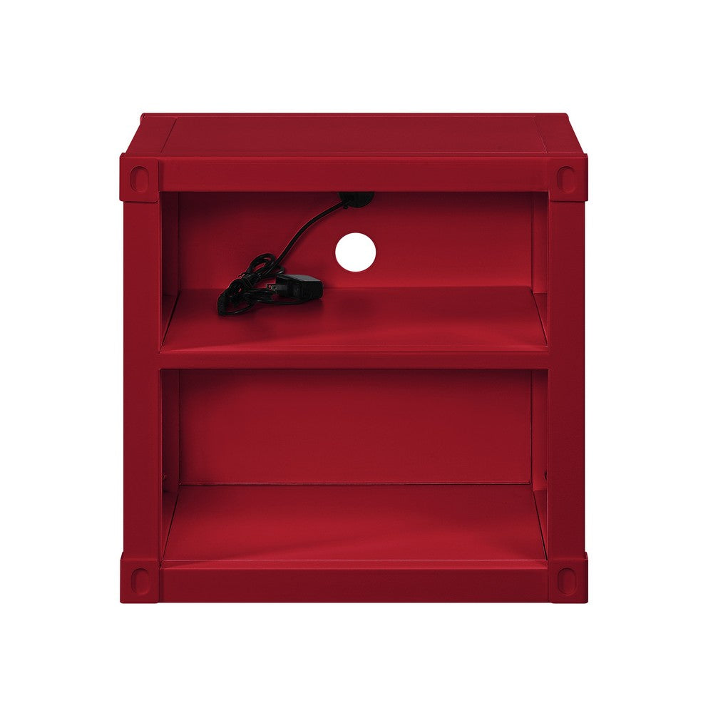 Metal Nightstand with 2 Open Compartment and USB Port, Red - BM204630