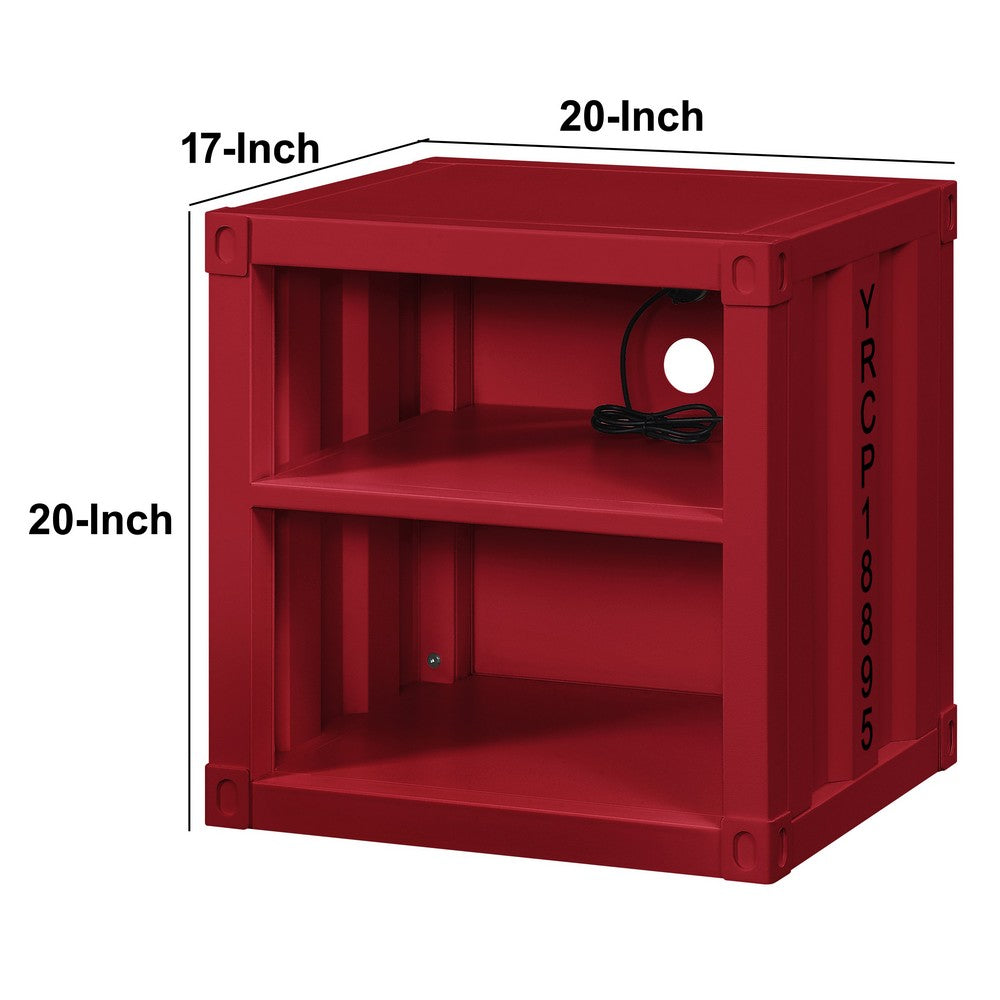 Metal Nightstand with 2 Open Compartment and USB Port, Red - BM204630