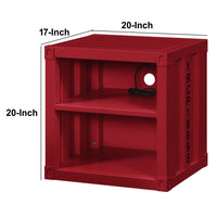 Metal Nightstand with 2 Open Compartment and USB Port, Red - BM204630
