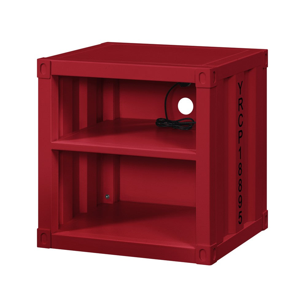 Metal Nightstand with 2 Open Compartment and USB Port, Red - BM204630