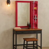 Industrial Style Metal Vanity Mirror with Recessed Door Storage, Red - BM204631