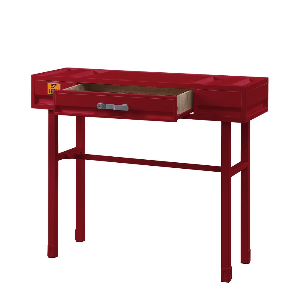 Industrial Style Metal and Wood 1 Drawer Vanity Desk, Red - BM204632