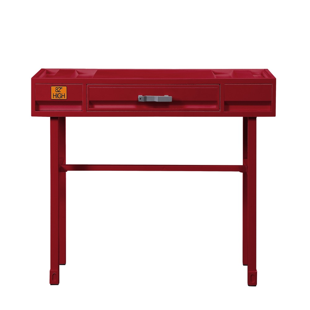 Industrial Style Metal and Wood 1 Drawer Vanity Desk, Red - BM204632