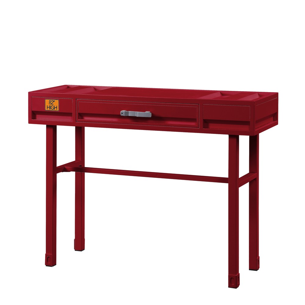 Industrial Style Metal and Wood 1 Drawer Vanity Desk, Red - BM204632