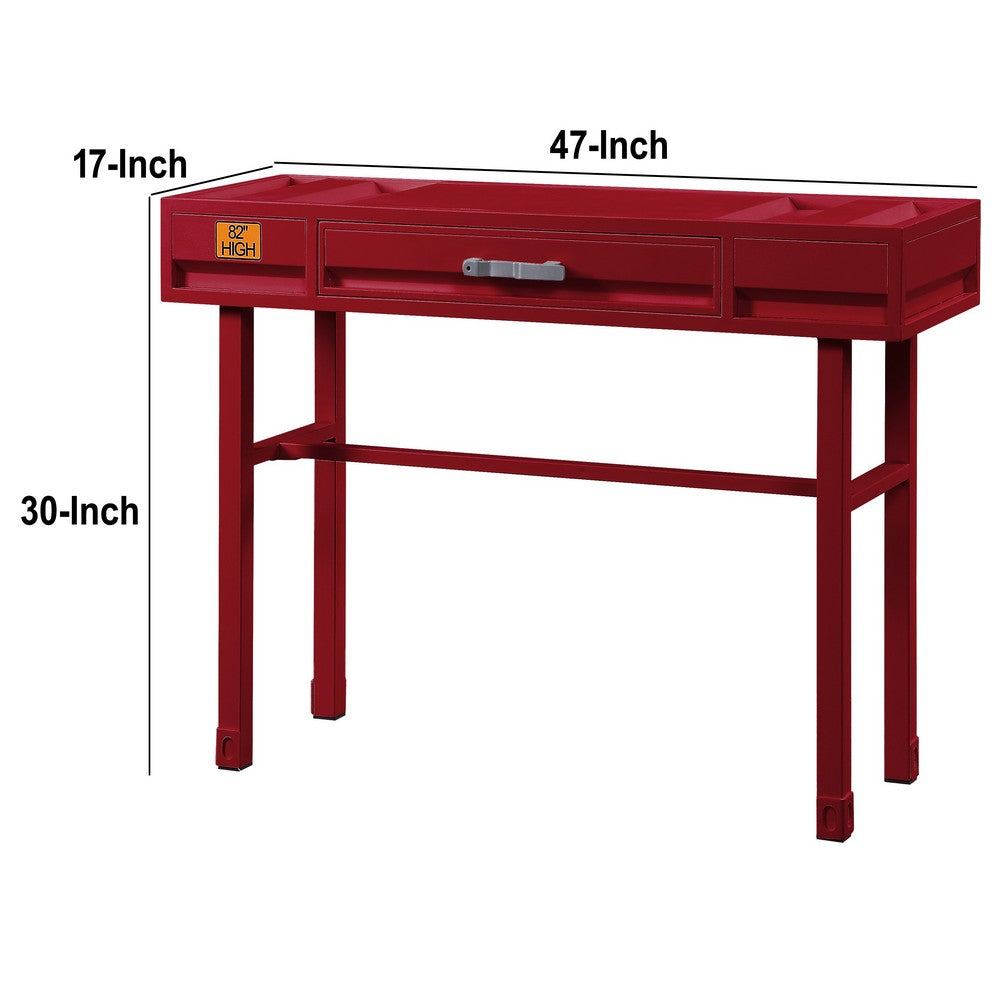 Industrial Style Metal and Wood 1 Drawer Vanity Desk, Red - BM204632