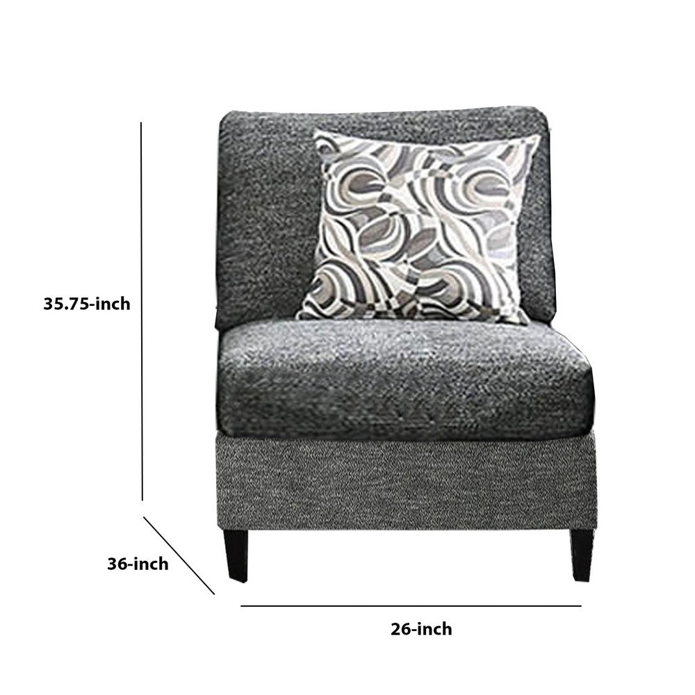 Chenille Fabric Upholstered Armless Chair with Pillow, Dark Gray - BM204648