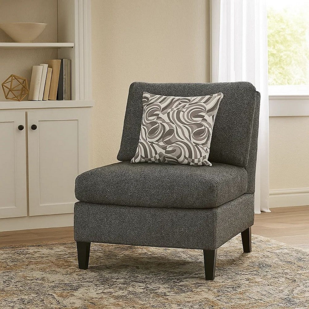 Chenille Fabric Upholstered Armless Chair with Pillow, Dark Gray - BM204648