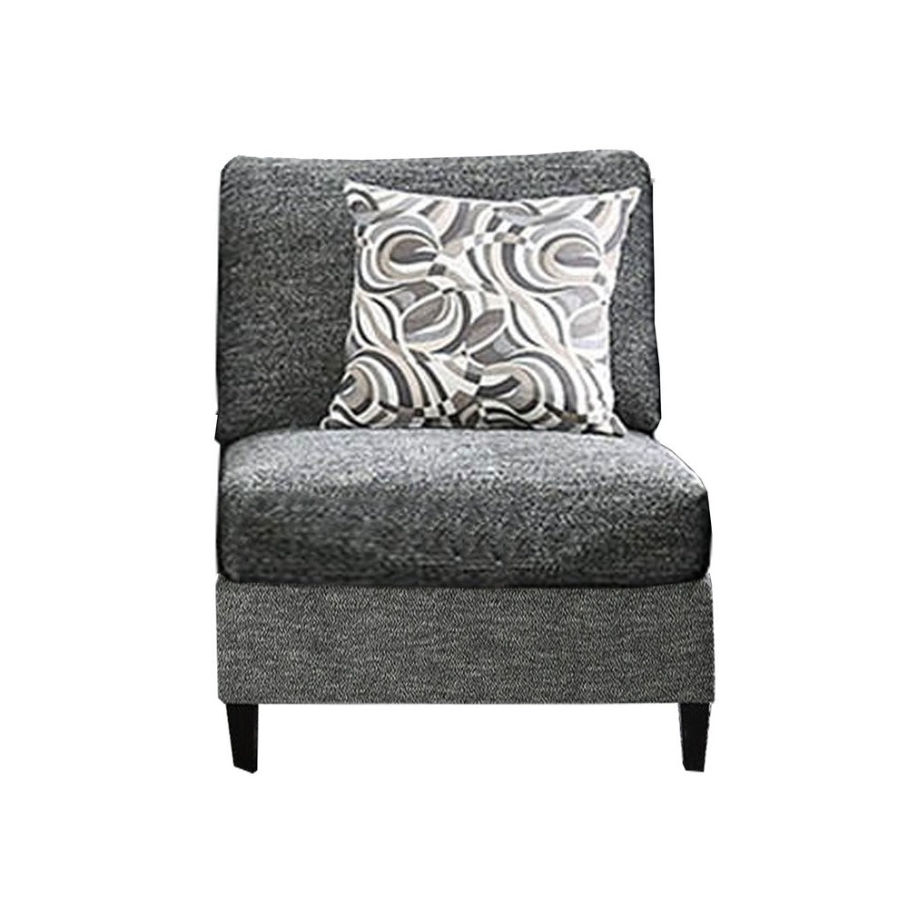 Chenille Fabric Upholstered Armless Chair with Pillow, Dark Gray - BM204648