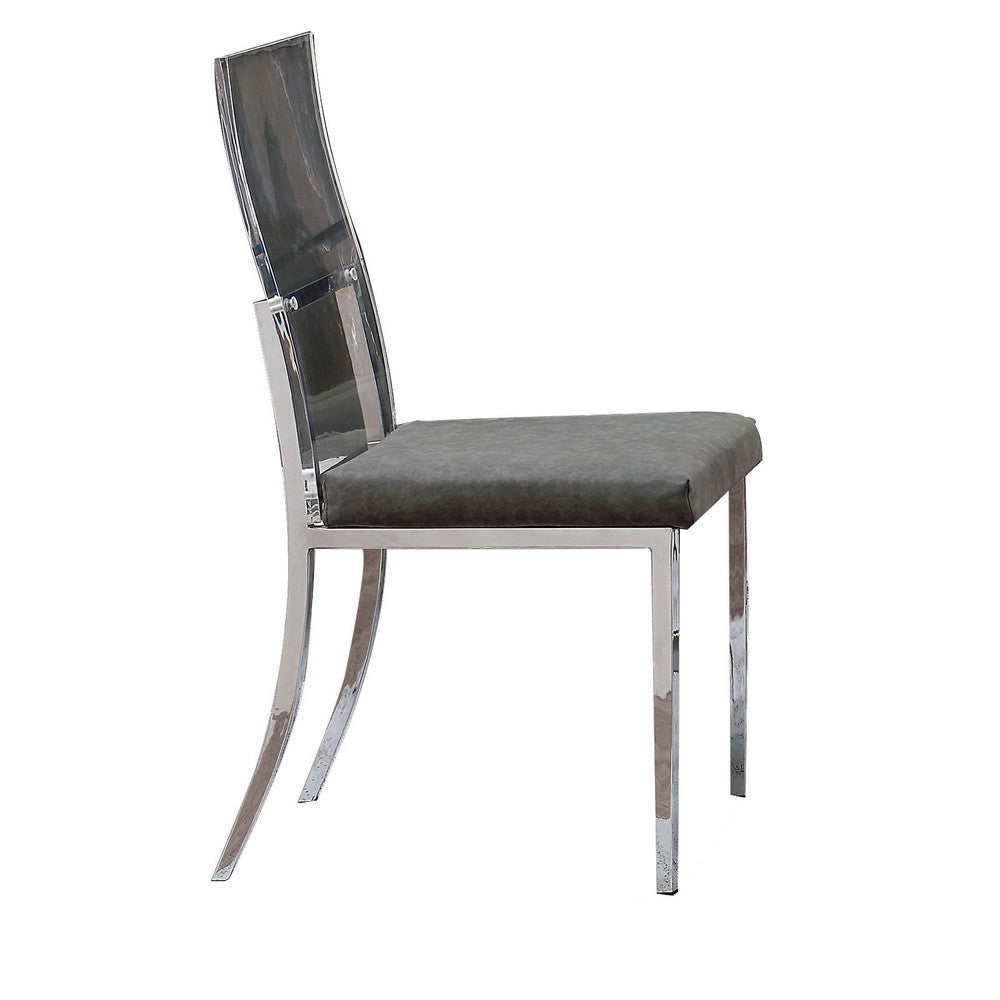 Metal Dining Side Chair with Acrylic Backing, Set of 2,Gray and Silver - BM204885