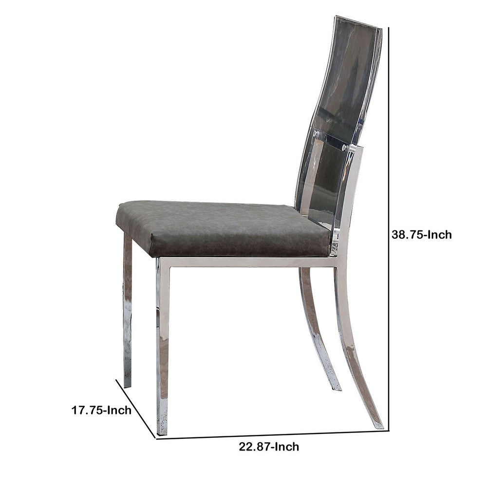 Metal Dining Side Chair with Acrylic Backing, Set of 2,Gray and Silver - BM204885