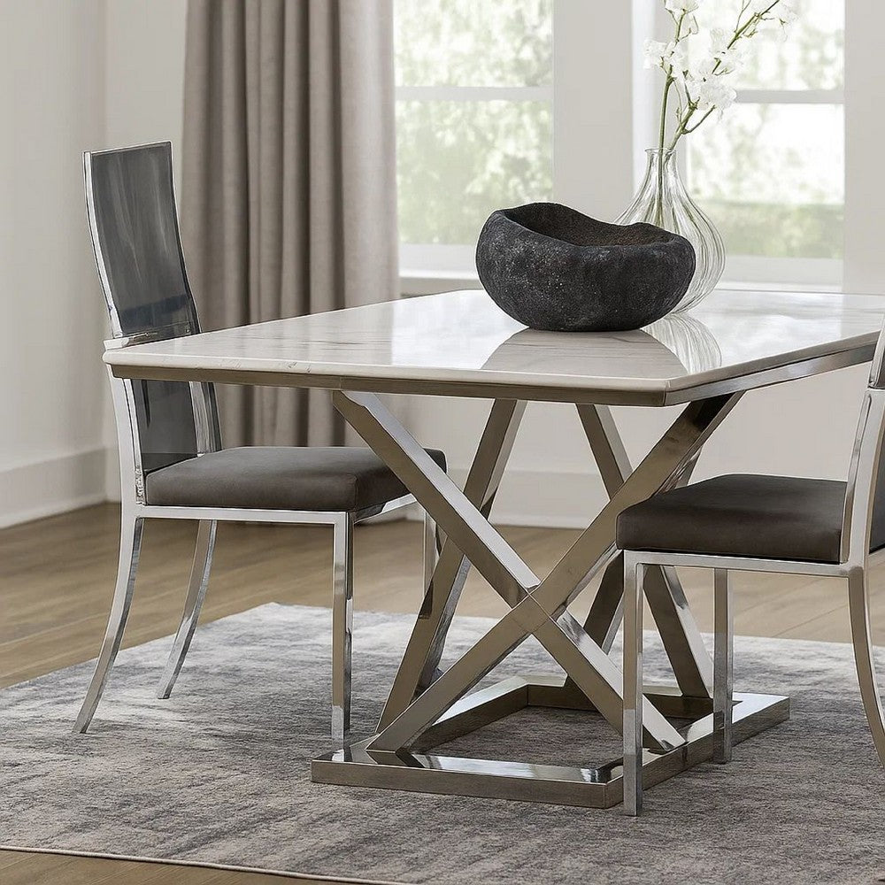 Metal Dining Side Chair with Acrylic Backing, Set of 2,Gray and Silver - BM204885