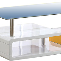 Contemporary Coffee Table with Multi Level Curled Open Shelf, White - BM205333