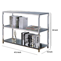 Metal and Glass Sofa Table with 2 Open Shelves, Silver and Clear - BM205335