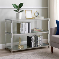 Metal and Glass Sofa Table with 2 Open Shelves, Silver and Clear - BM205335