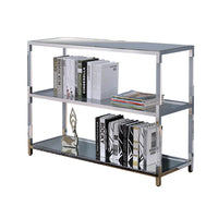 Metal and Glass Sofa Table with 2 Open Shelves, Silver and Clear - BM205335