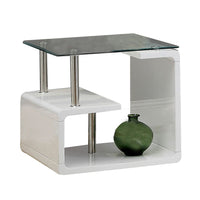 Contemporary End Table with Multi Level Curled Open Shelf, White - BM205341
