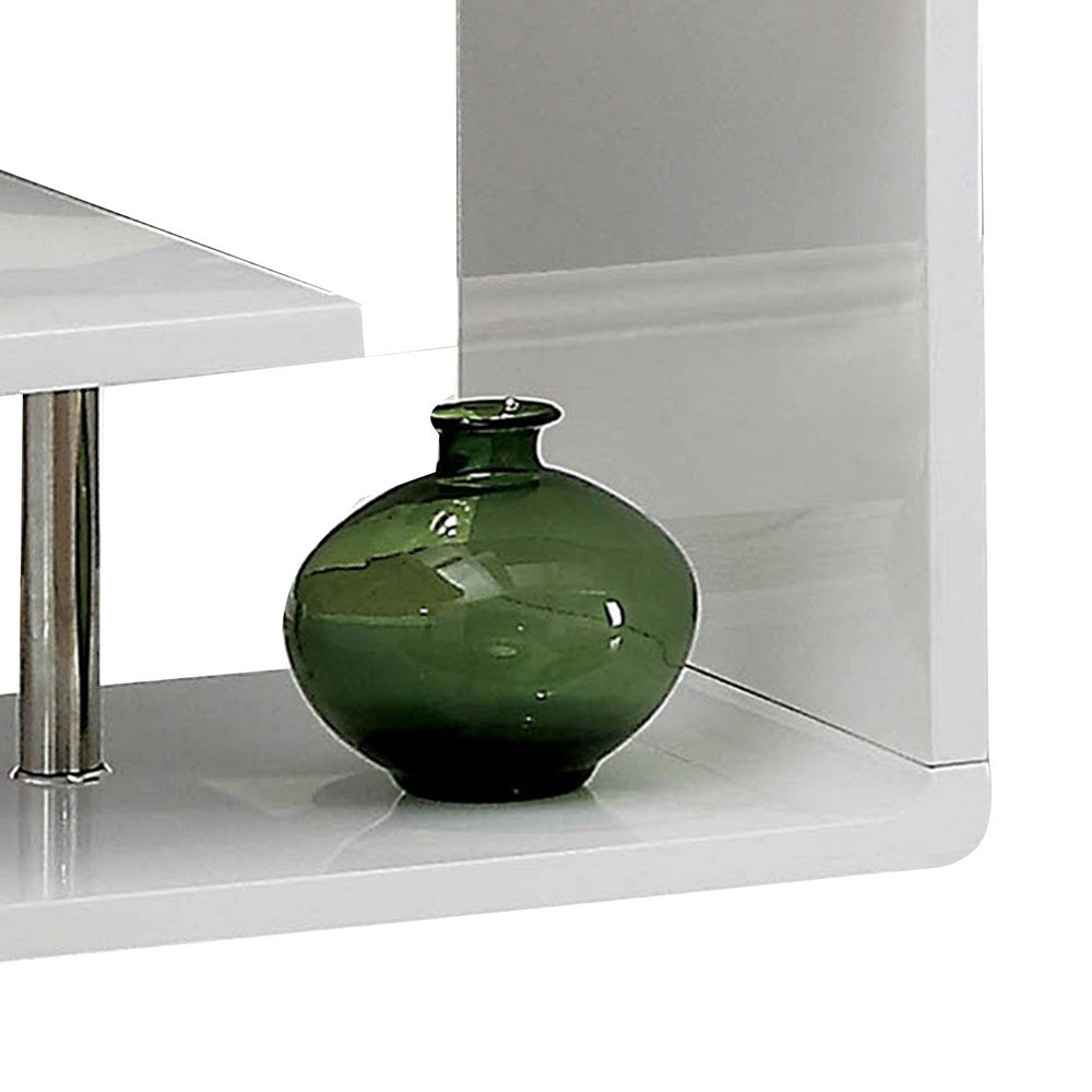 Contemporary End Table with Multi Level Curled Open Shelf, White - BM205341