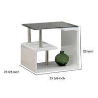 Contemporary End Table with Multi Level Curled Open Shelf, White - BM205341