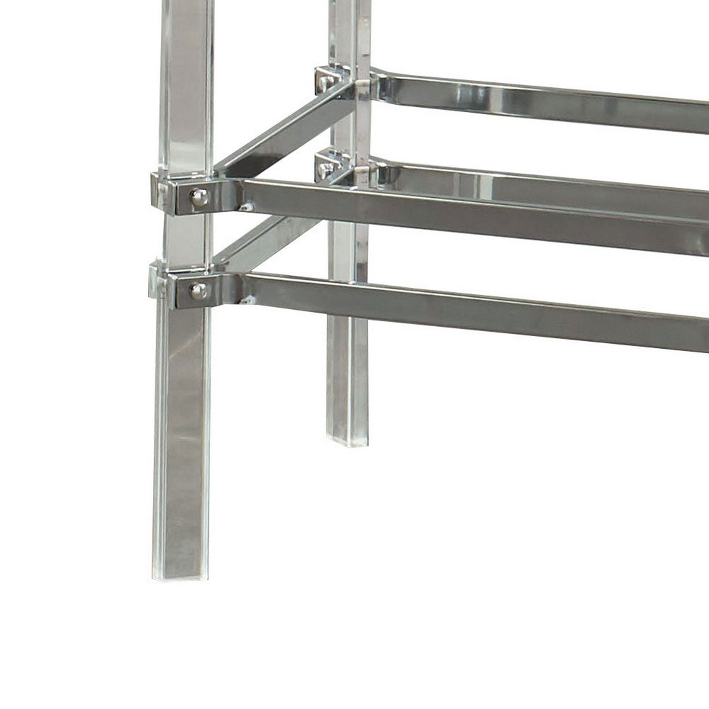 Square Glass and Metal End Table with Tubular Legs, Silver and Clear - BM205374