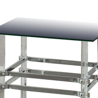 Square Glass and Metal End Table with Tubular Legs, Silver and Clear - BM205374