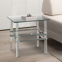 Square Glass and Metal End Table with Tubular Legs, Silver and Clear - BM205374