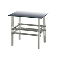 Square Glass and Metal End Table with Tubular Legs, Silver and Clear - BM205374
