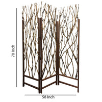 3 Panel Contemporary Foldable Wood Screen with Tree Branches, Brown - BM205387