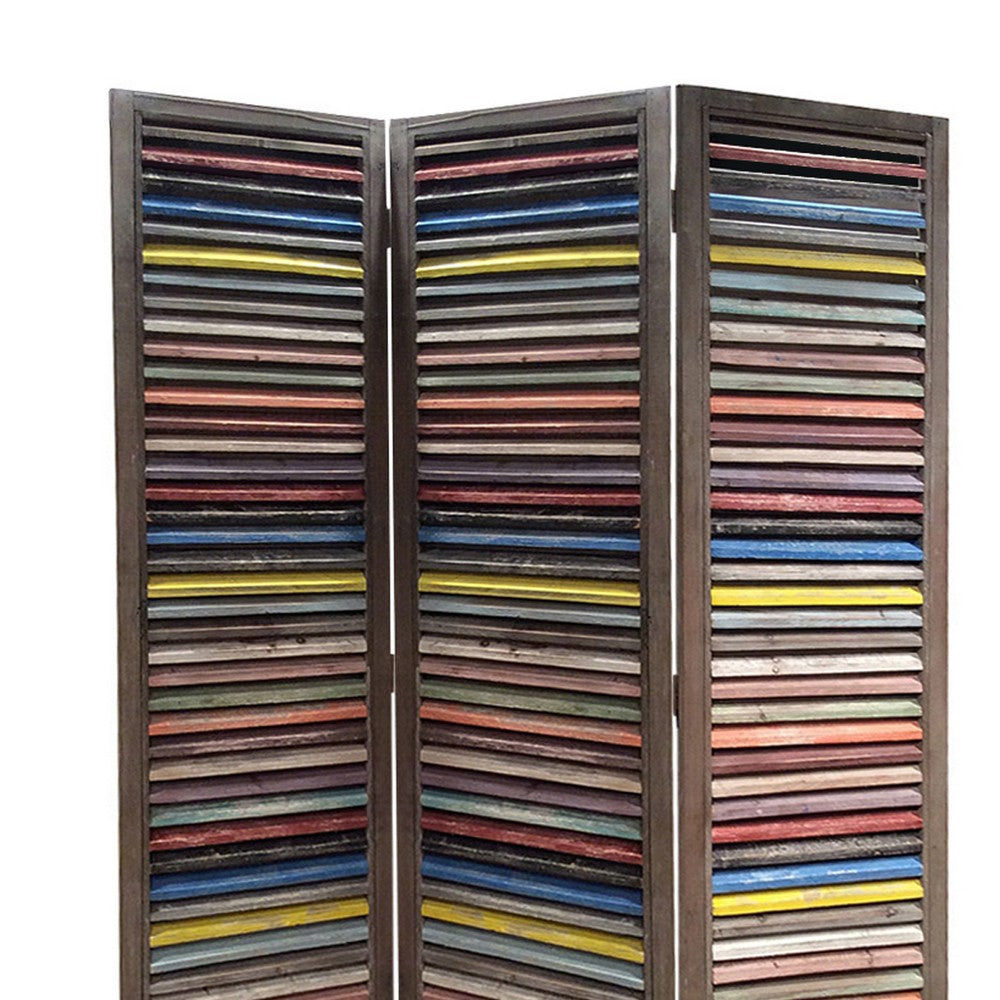3 Panel Modern Style Foldable Wooden Shutter Screen, Multicolor - BM205388