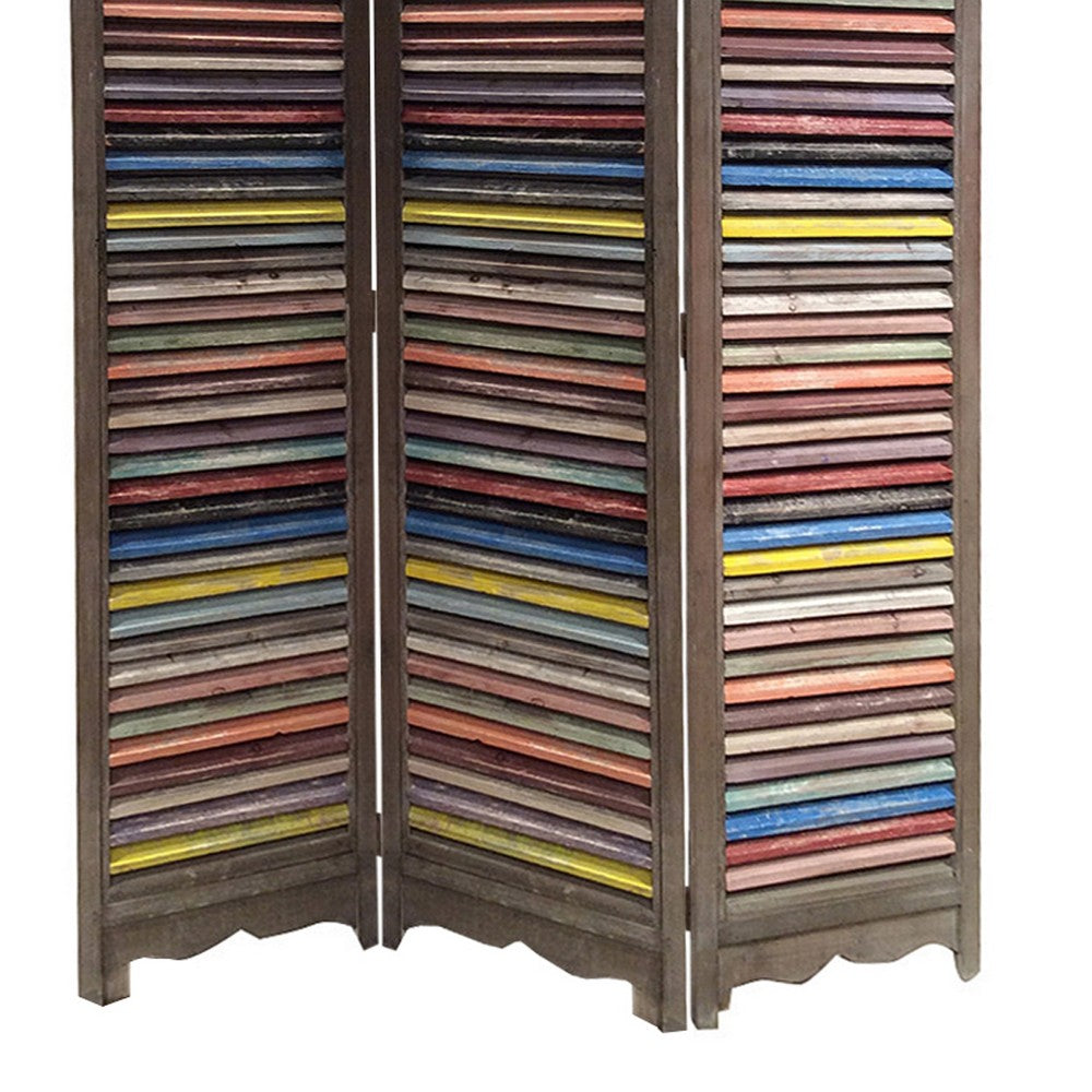 3 Panel Modern Style Foldable Wooden Shutter Screen, Multicolor - BM205388