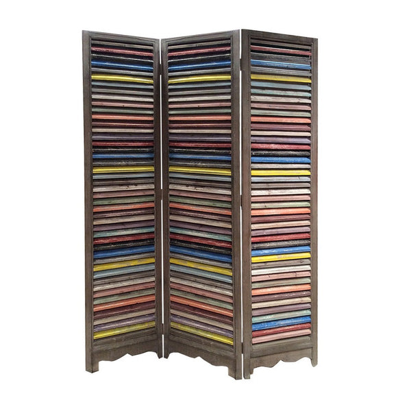 3 Panel Modern Style Foldable Wooden Shutter Screen, Multicolor - BM205388