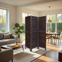 3 Panel Foldable Wooden Shutter Screen with Straight Legs, Black - BM205392