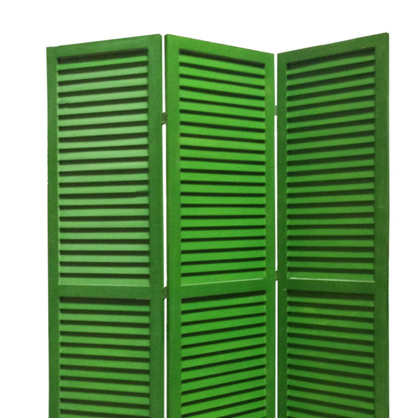 3 Panel Foldable Wooden Shutter Screen with Straight Legs, Green - BM205394