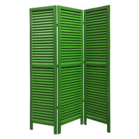 3 Panel Foldable Wooden Shutter Screen with Straight Legs, Green - BM205394